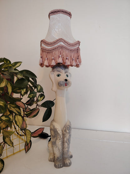 Tall Vintage 1950's Upcycled White Poodle Lamp
