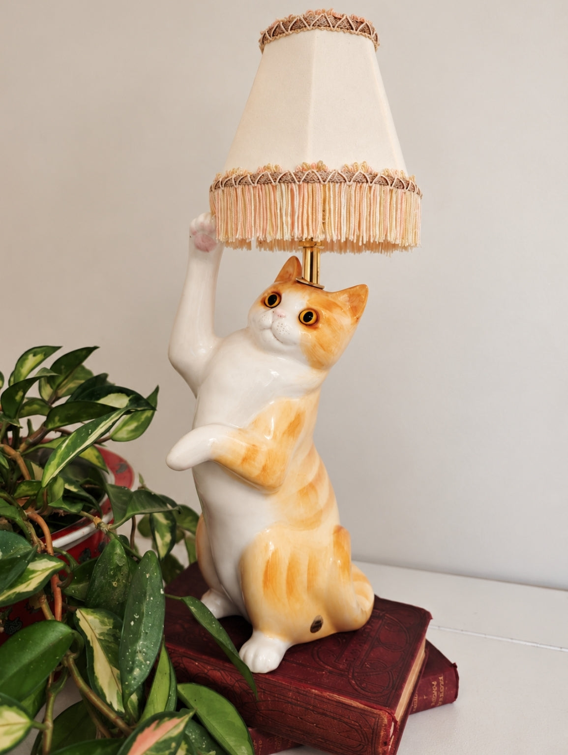 Vintage Reworked Playful Ginger Cat Lamp