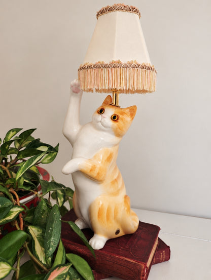 Vintage Reworked Playful Ginger Cat Lamp