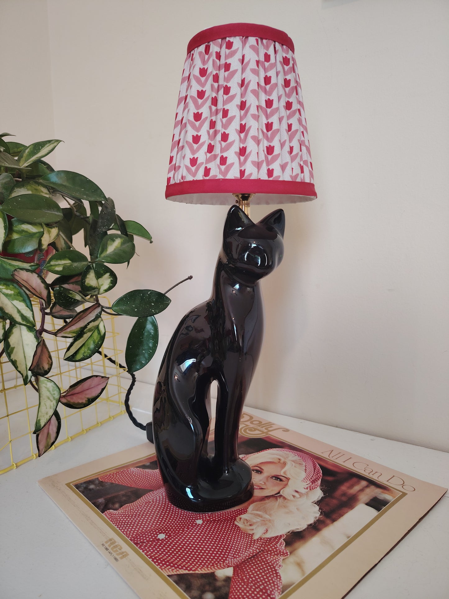Vintage Upcycled Black Cat Lamp 🐈‍⬛