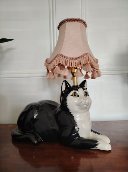 Large Vintage Upcycled Tuxedo Cat Lamp