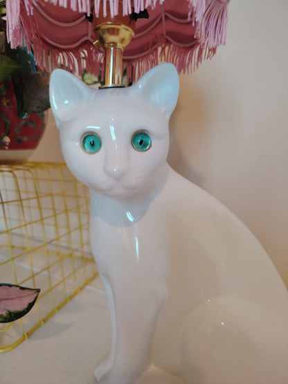 Vintage White Reworked Cat Lamp