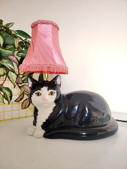 Large Black and White "Just Cats" Upcycled Cat Lamp