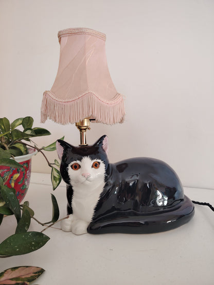 Large Vintage Reworked Tuxedo Cat Lamp