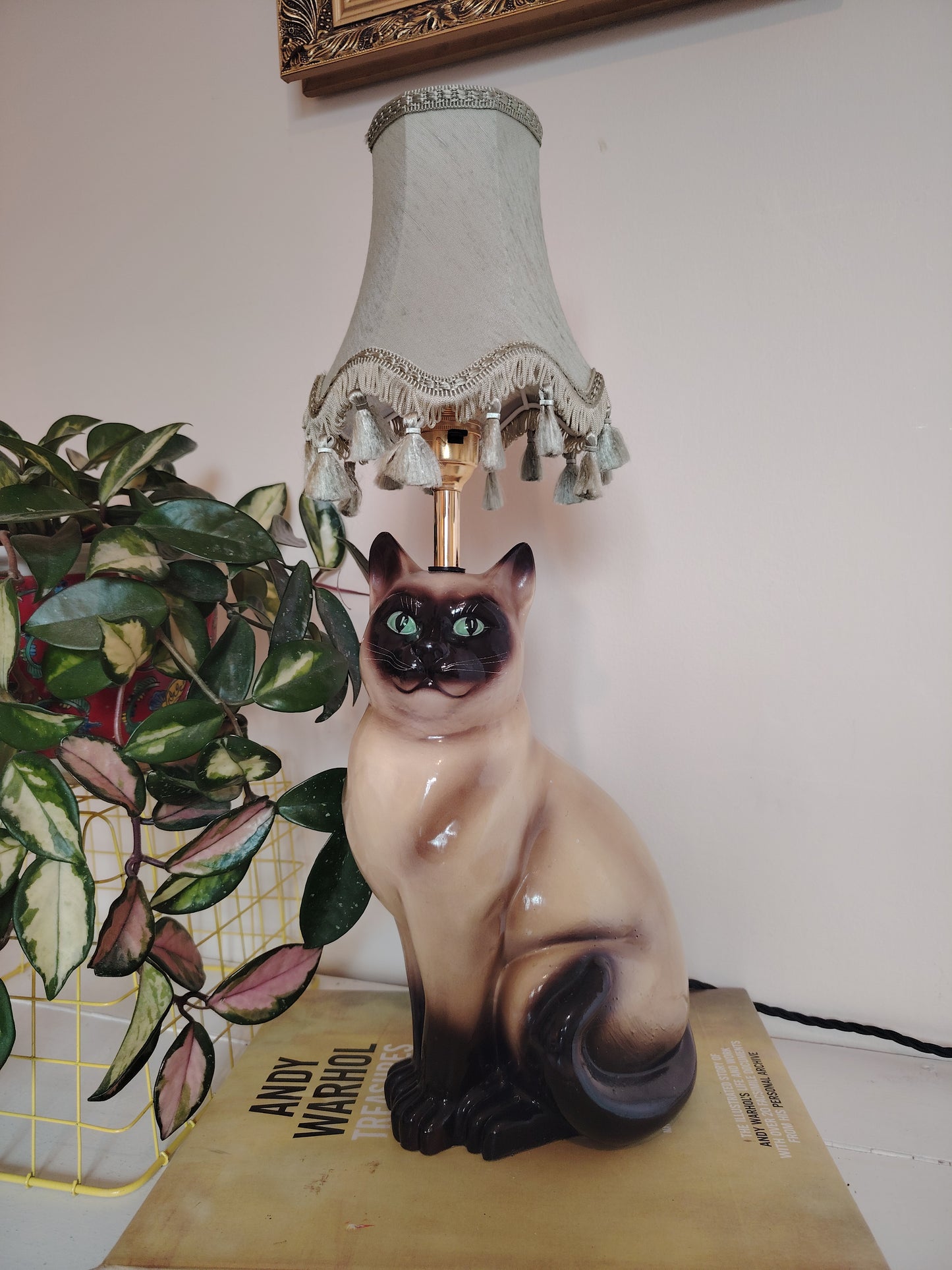 Vintage Upcycled Siamese Cat Lamp