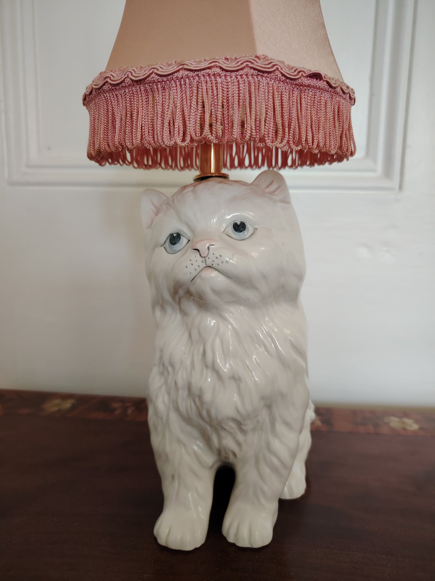 Vintage Reworked Small Fluffy Cat Lamp