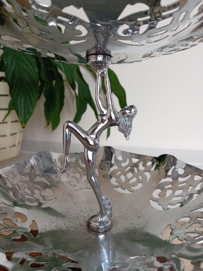 Art Deco Style Nude Lady Chrome Cake Stand