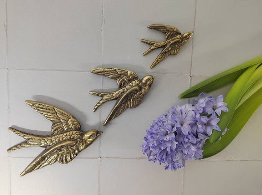 Trio of Vintage Brass Flying Swallows/ Vintage Wall Decor
