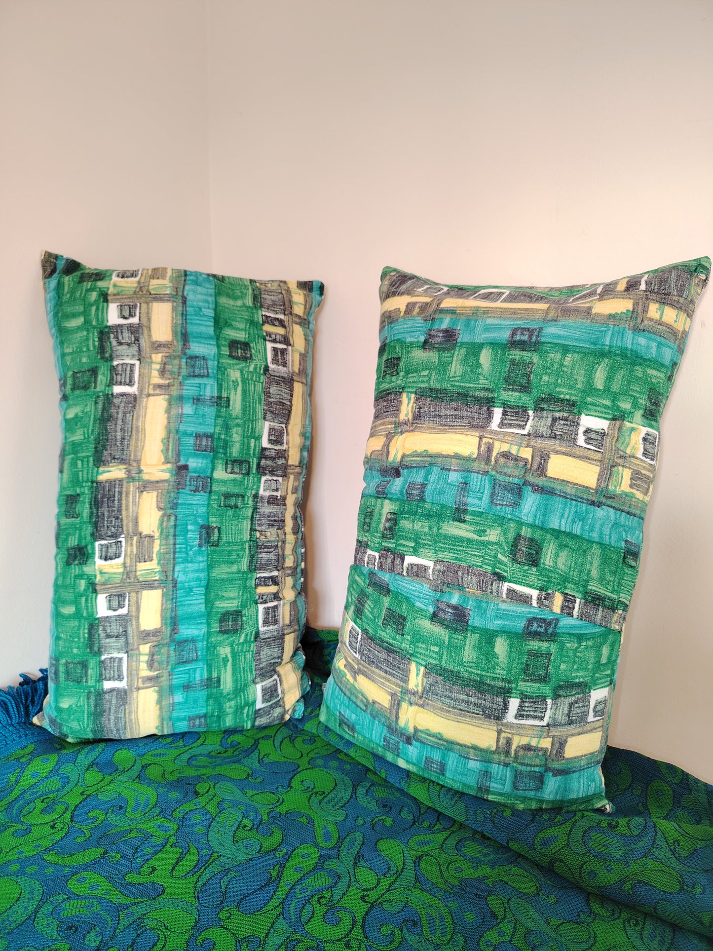 Pair of Large Vintage Bark cloth Bolster Cushions