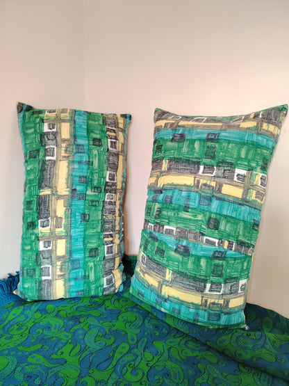 Pair of Large Vintage Bark cloth Bolster Cushions