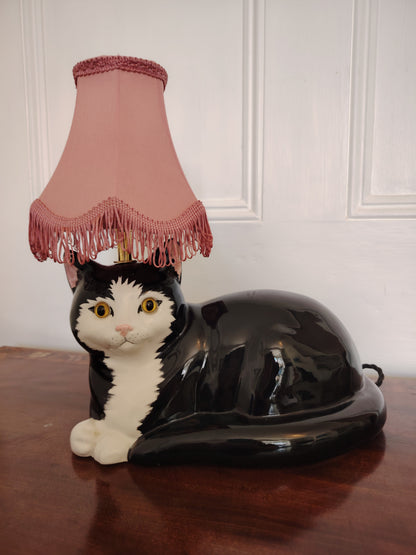 Large Black and White "Just Cats" Reworked Cat Lamp