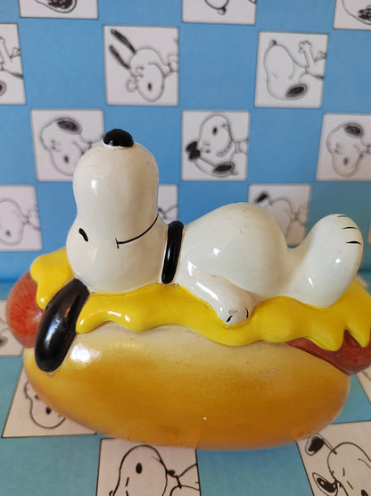 Rare Vintage Snoopy on a Hot Dog ceramic money bank