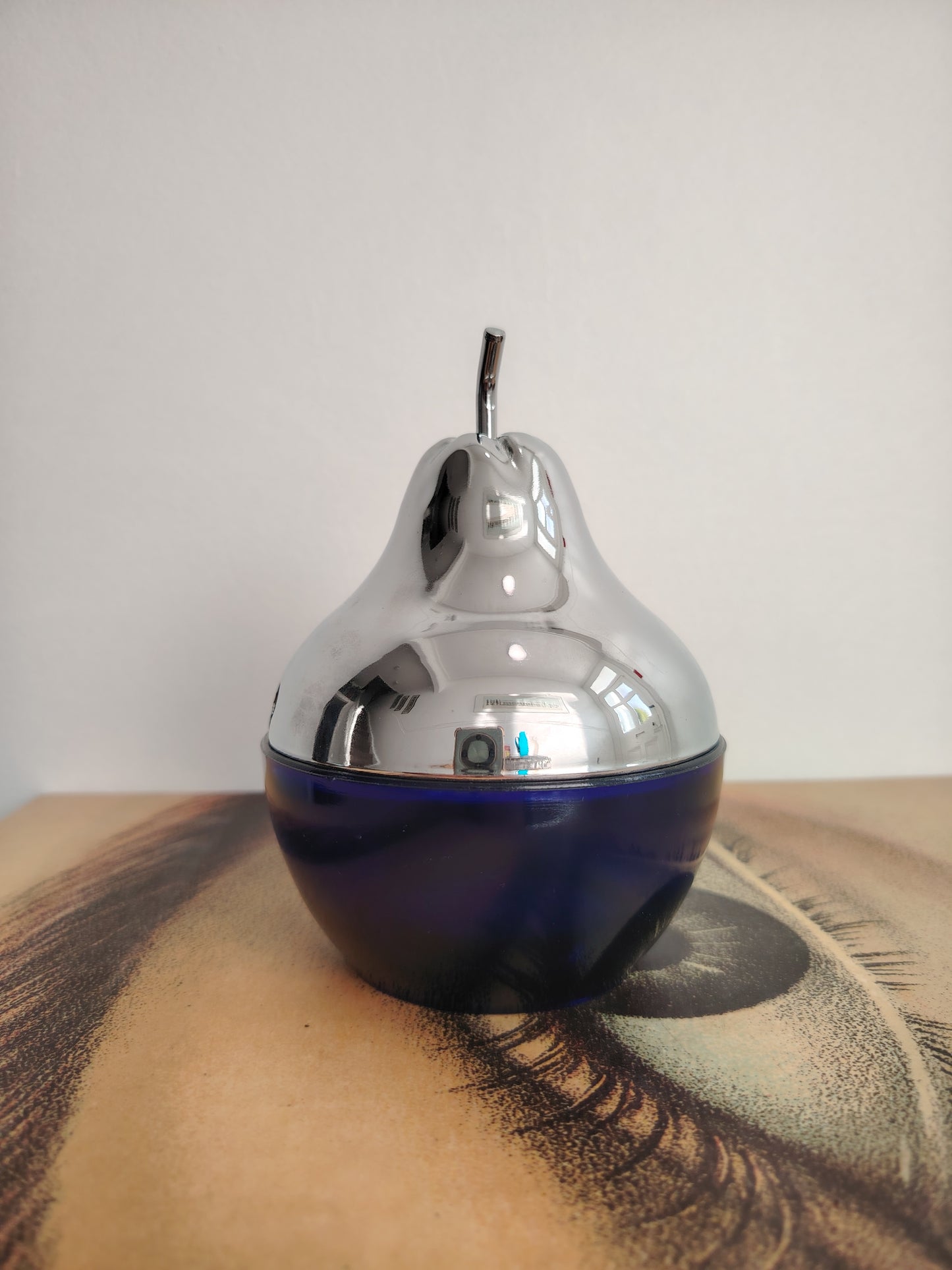 Pair of 70's cobalt blue glass and silver Apple and Pear pots