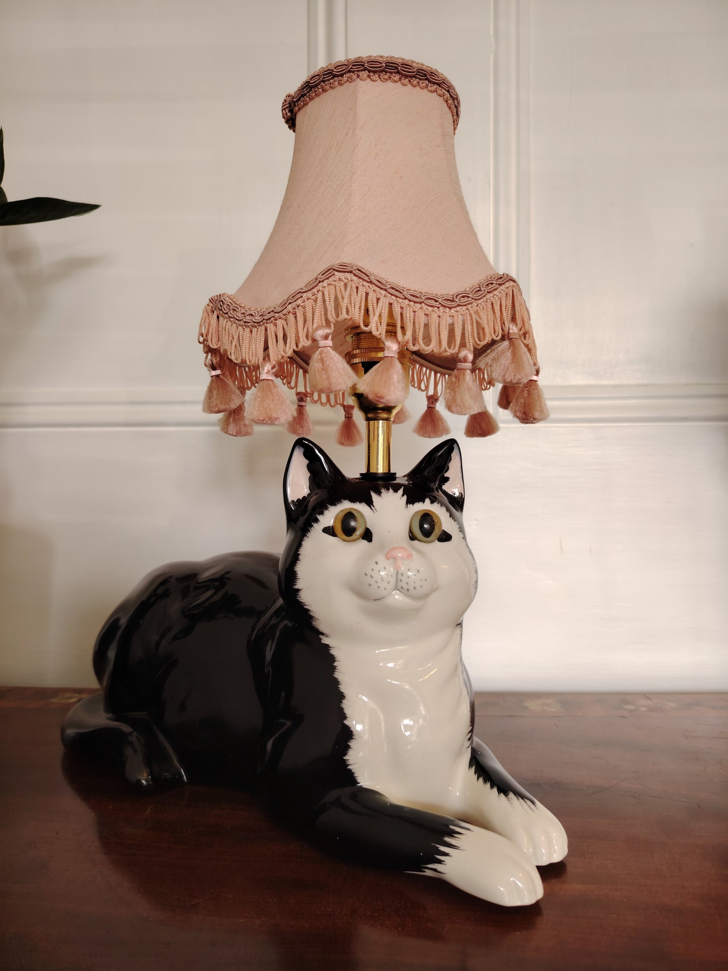 Large Vintage Upcycled Tuxedo Cat Lamp