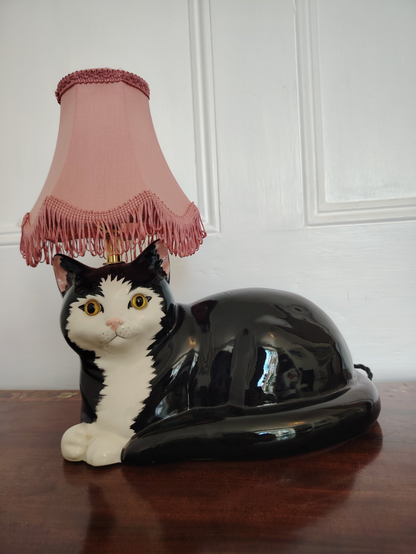 Large Black and White "Just Cats" Reworked Cat Lamp