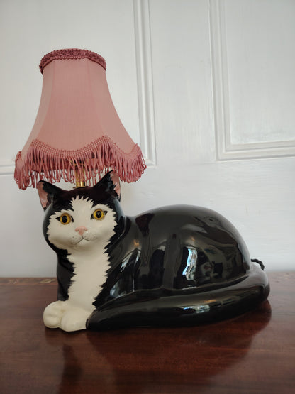 Large Black and White "Just Cats" Reworked Cat Lamp