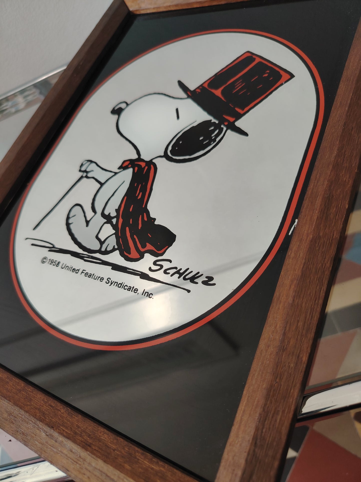 Rare Vintage 1960's Snoopy "The Gentleman" Picture Mirror