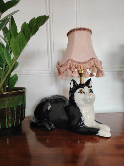 Large Vintage Upcycled Tuxedo Cat Lamp