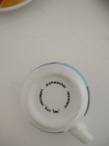 Set of 6 Vintage Eye Design Espresso Cups and Saucers