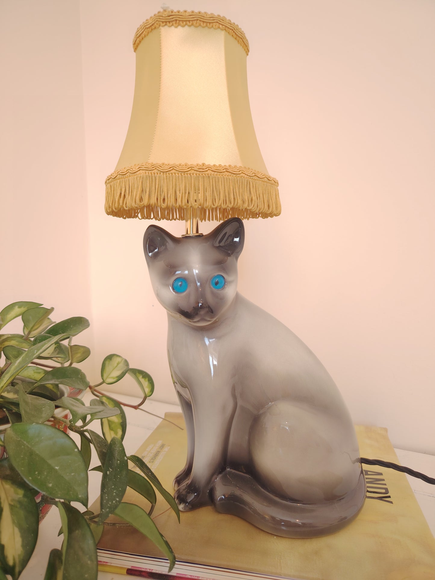 Large Vintage Reworked Siamese Cat Lamp