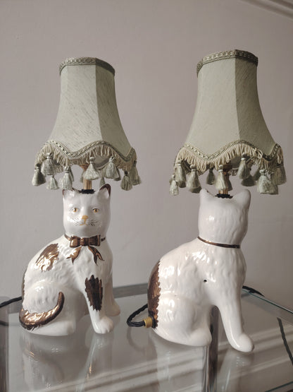 Pair of Vintage Mantle Cat upcycled lamps