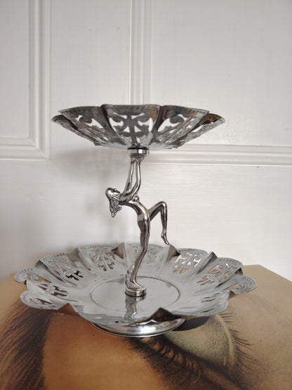 Art Deco Style Nude Lady Chrome Cake Stand
