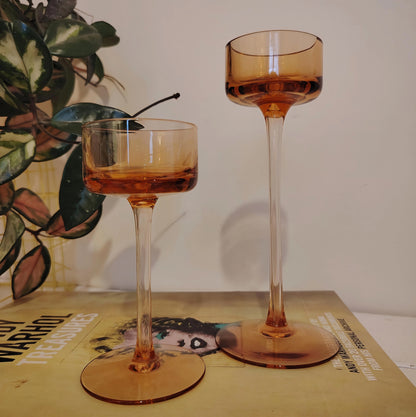 Pair of Vintage Amber Glass Wedgwood Brancaster Candle Holders