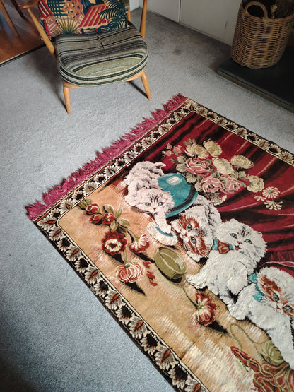 Large Vintage Velvet Kittens Rug/ Tapestry