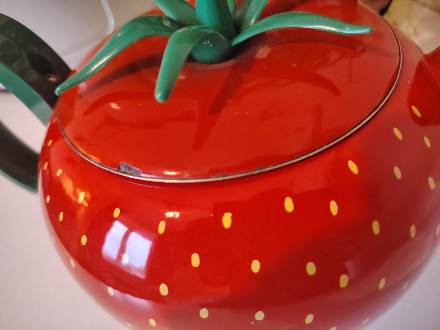 Amazing Vintage 80's Strawberry Enamel Teapot/ Kettle