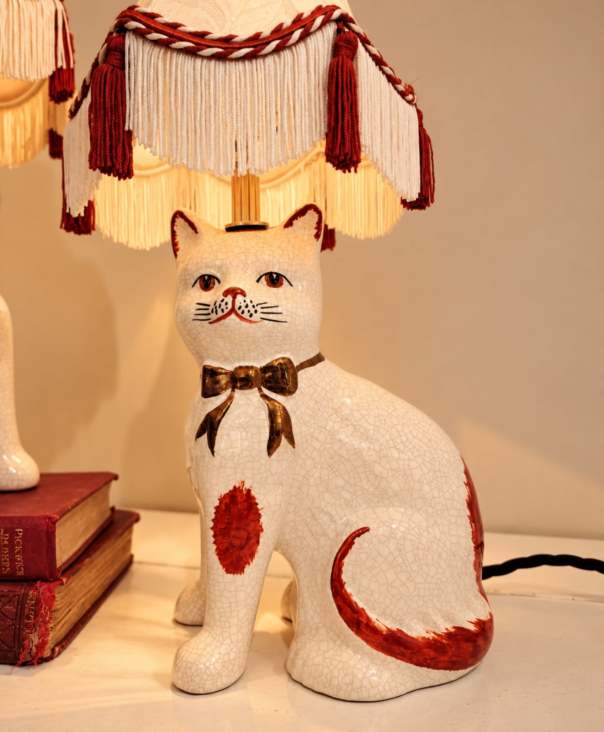 Vintage Pair of Reworked Staffordshire Style Cat Lamps 🎀✨
