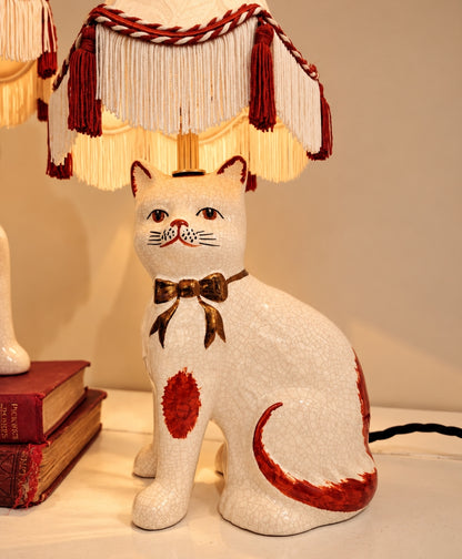Vintage Pair of Reworked Staffordshire Style Cat Lamps 🎀✨