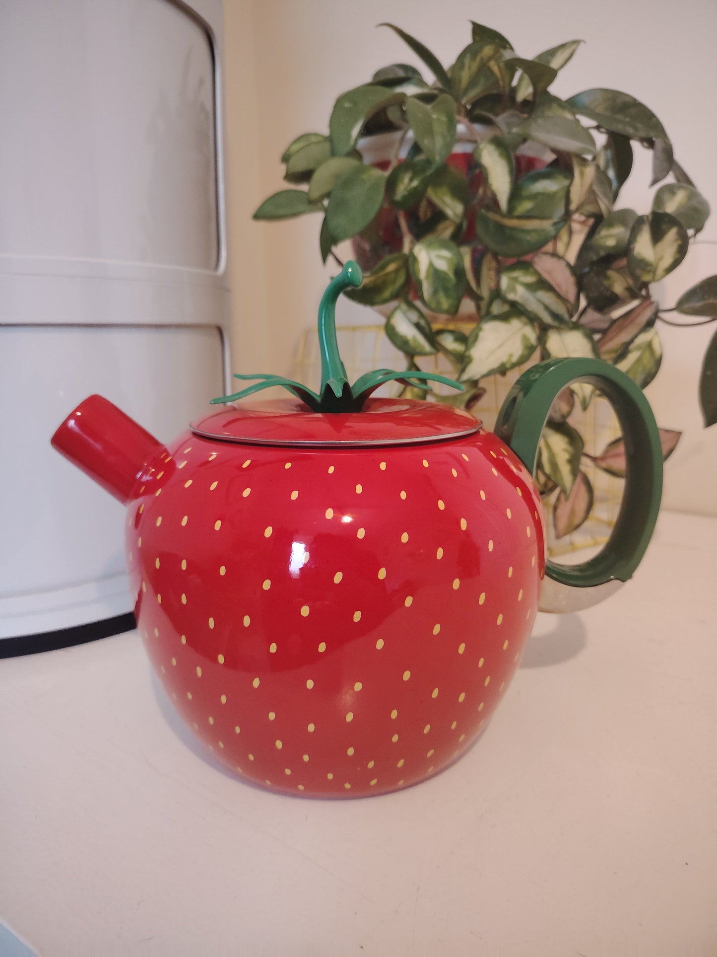 Amazing Vintage 80's Strawberry Enamel Teapot/ Kettle