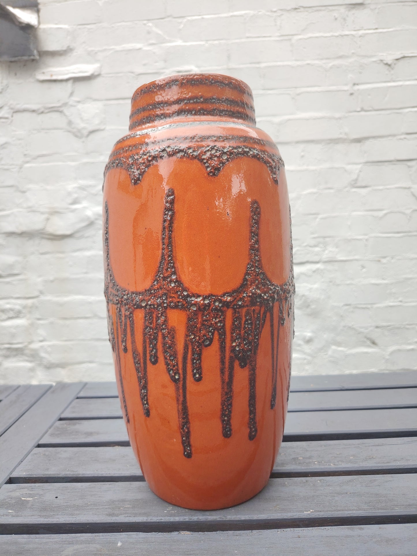 Large Vintage Scheurich Fat Lava Orange and Brown Floor Vase