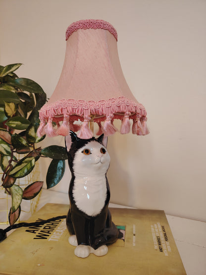 Vintage Upcycled Small Black and White Cat Lamp