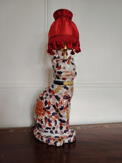 Reworked Antique Floral Imari Cat Lamp