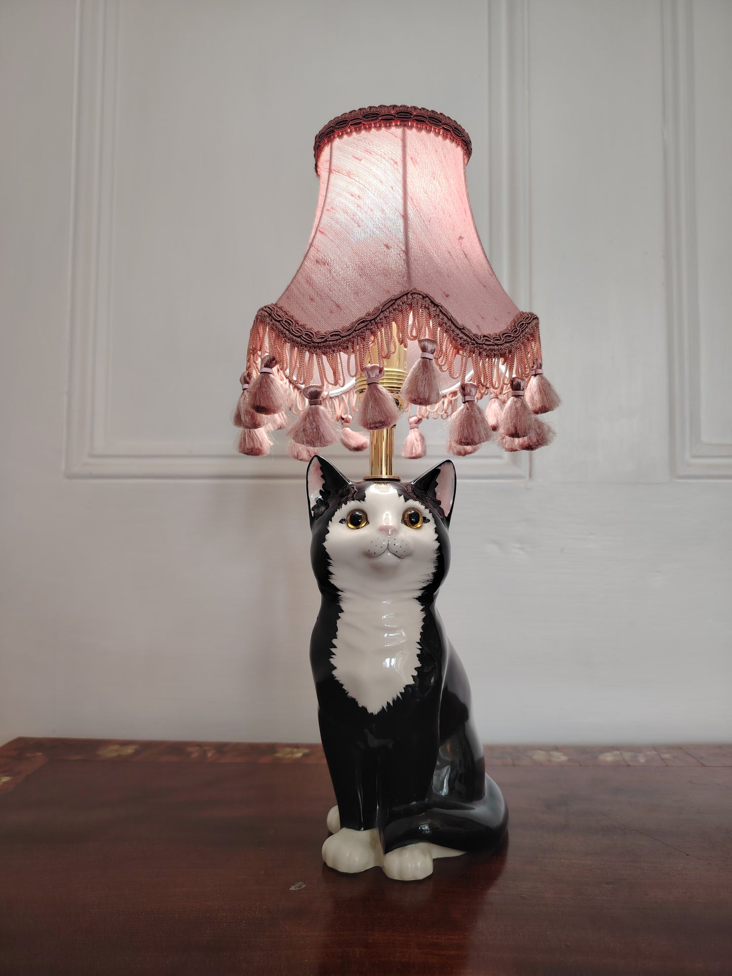 Vintage Reworked Small Tuxedo Cat Lamp