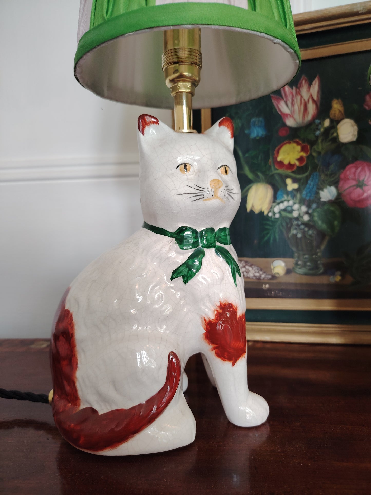 Pair of Vintage Reworked Cat Lamps with Bows