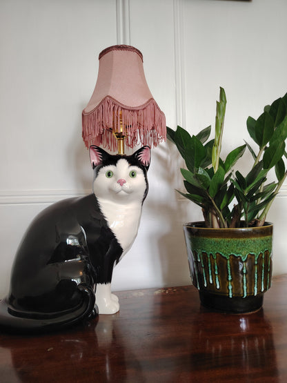 Large Vintage Reworked Tuxedo Cat Lamp