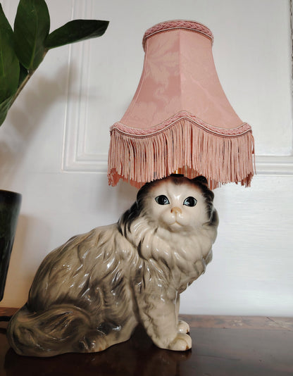 Vintage Upcycled Grey Cat Lamp