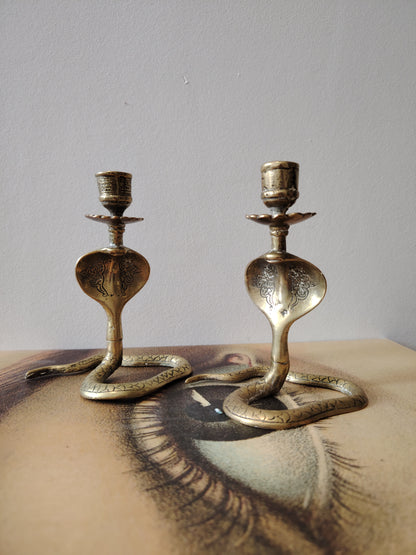 Pair of Solid Brass Python Candle Holders
