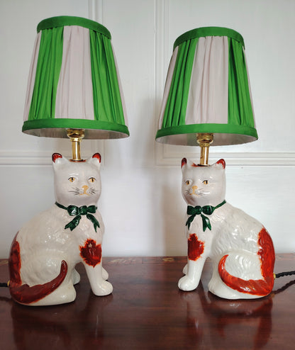 Pair of Vintage Reworked Cat Lamps with Bows