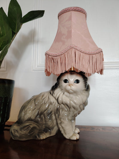 Vintage Upcycled Grey Cat Lamp