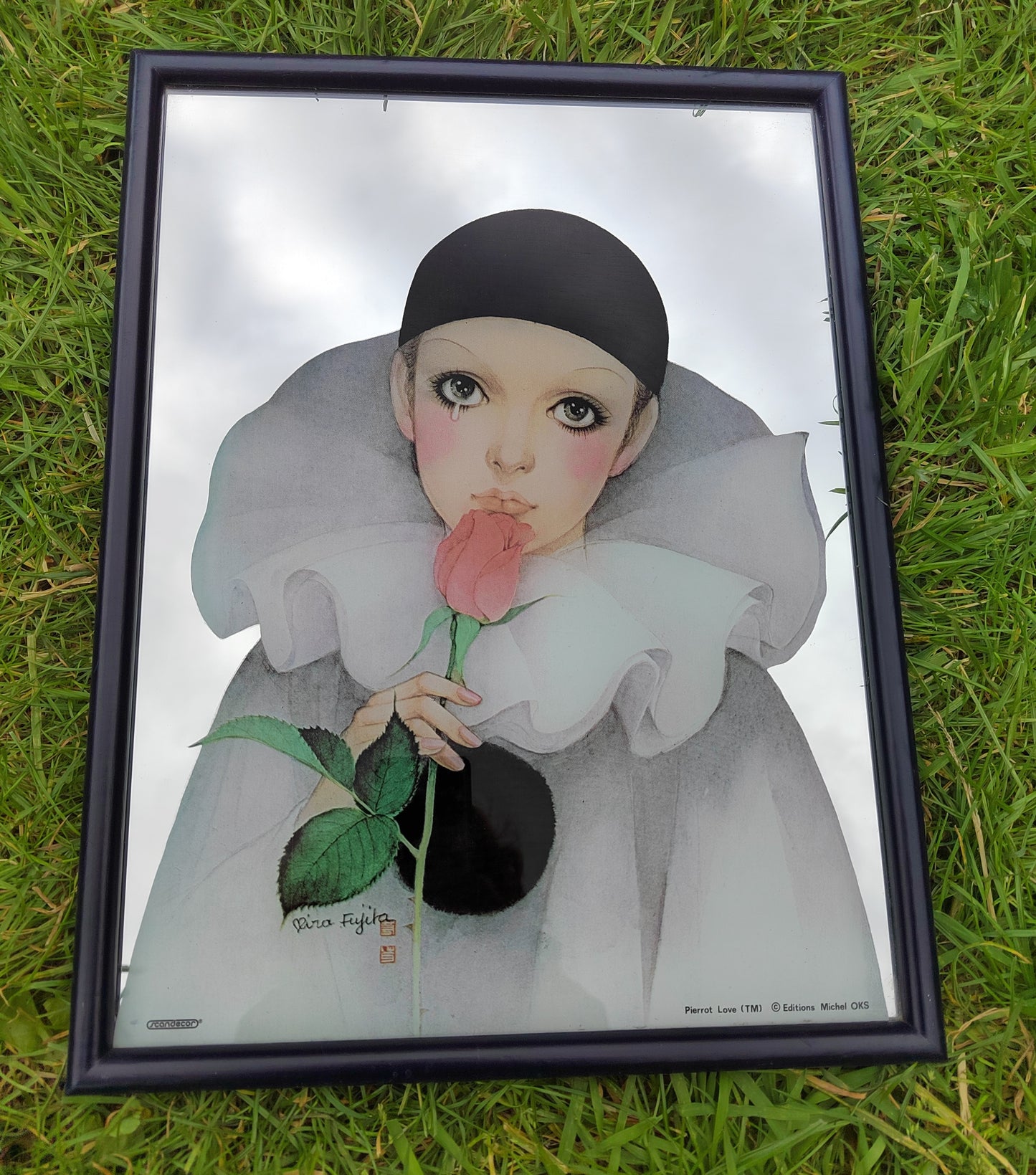 Large Vintage 1980s Pierrot Mira Fujita Picture Mirror