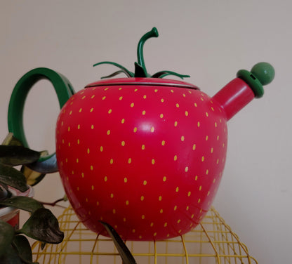 Amazing Vintage 80's Strawberry Enamel Teapot/ Kettle