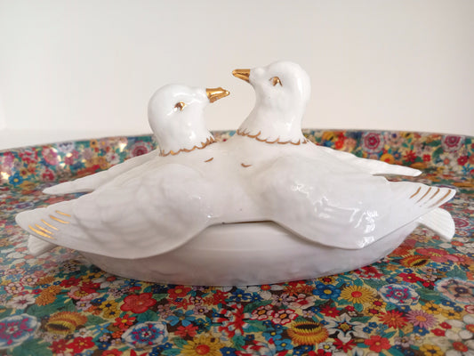 Vintage Doves Trinket Pot