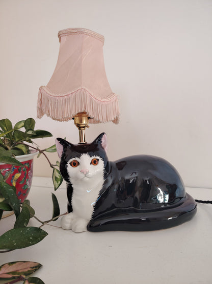 Large Vintage Reworked Tuxedo Cat Lamp