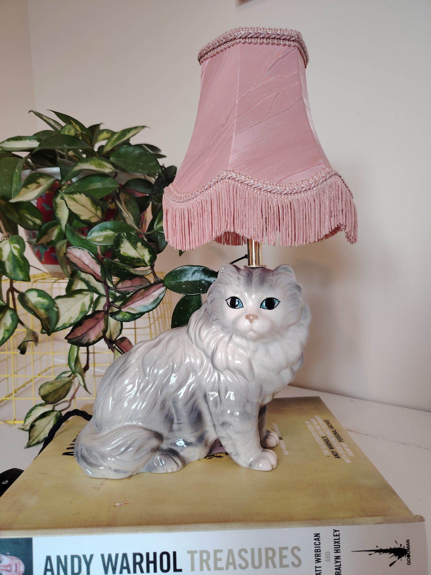 Vintage Upcycled Grey Cat Lamp
