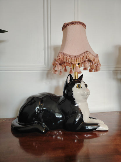 Large Vintage Upcycled Tuxedo Cat Lamp