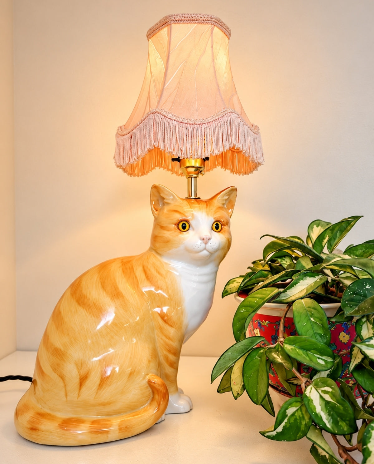 Large Vintage Reworked Ginger Cat Lamp 💕