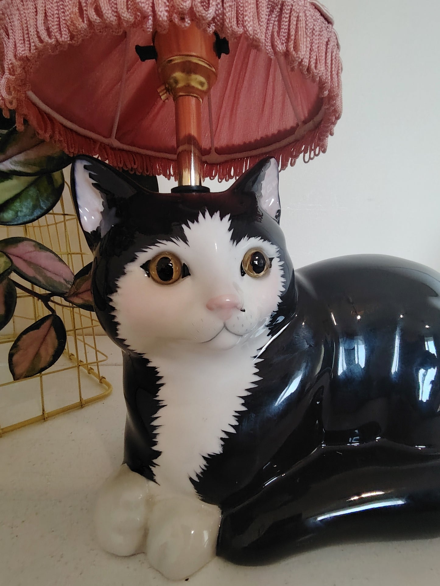 Large Black and White "Just Cats" Upcycled Cat Lamp